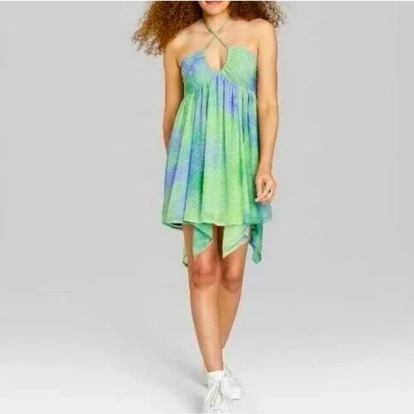 Green and lavender Wild Fable asymmetrical sundress - Picture 2 of 4